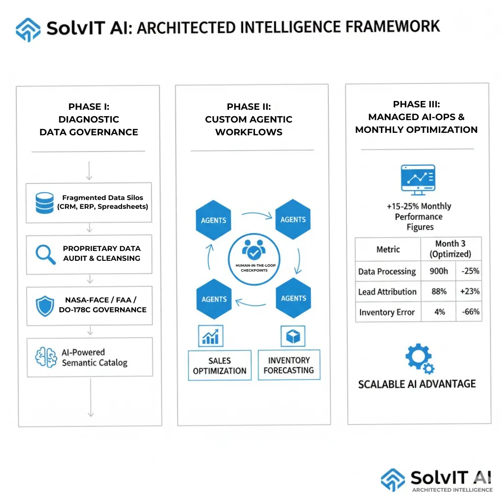 SolvIT AI Framework showing Phase II Agentic Workflows